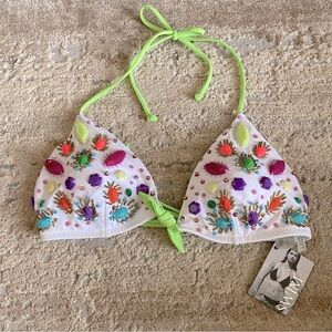 Victoria's Secret NWT Bikini Top Triangle Revealing Embellished Tie Back: Large